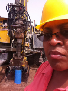 Shannon Marquez, PhD, associate dean for academic affairs in Drexel's School of Public Health and director of Global Public Health Initiatives, at a well-drilling site in northern Ghana